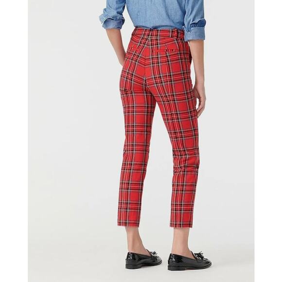 J. Crew High Rise Cameron Red Tartan Plaid Wool Pants Women's Size 4T TALL - Picture 2 of 12
